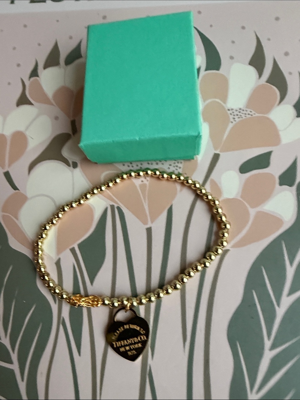 INSPIRED T.& Co. Gold Bead Bracelet with Heart Charm Size 7.5”-8”